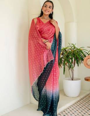 Pink polka dot zari jute silk saree 5