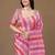 Pink striped beads and stones organza saree