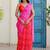 Red bandhani beads and stones jute cotton saree