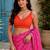 Red bandhani beads and stones jute cotton saree