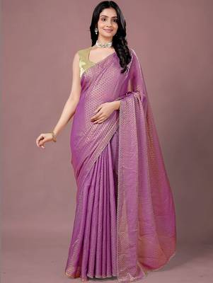 Purple women ethnic motifs woven design saree 1