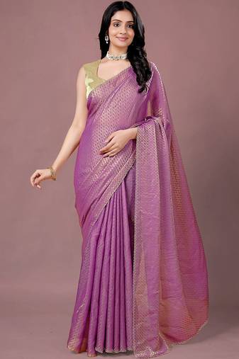 Purple women ethnic motifs woven design saree