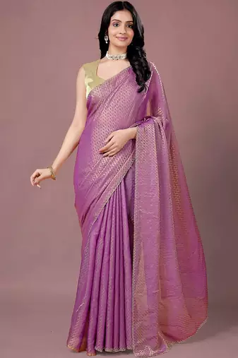 Purple women ethnic motifs woven design saree
