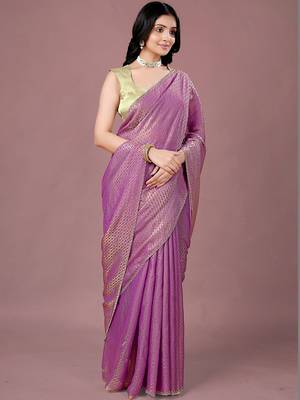 Purple women ethnic motifs woven design saree 2