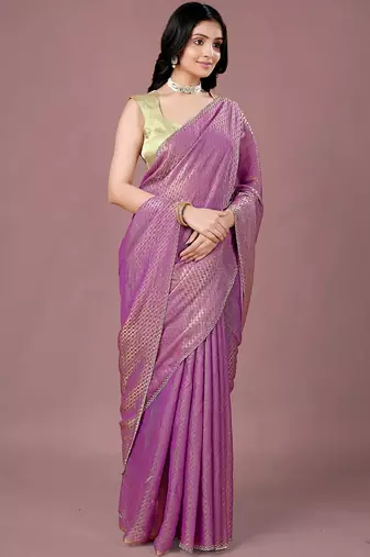 Purple women ethnic motifs woven design saree