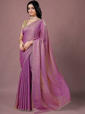 Purple women ethnic motifs woven design saree 3