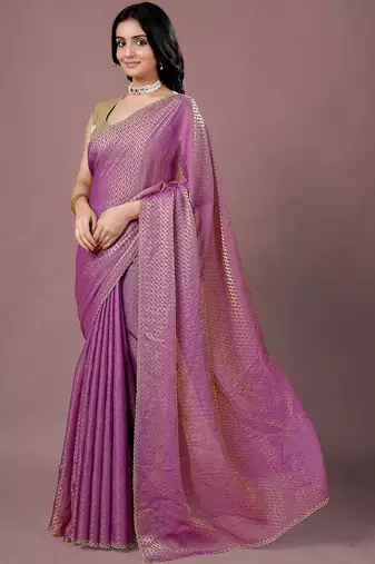 Purple women ethnic motifs woven design saree