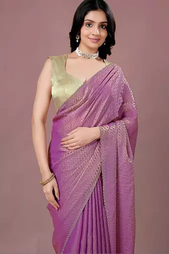 Purple women ethnic motifs woven design saree