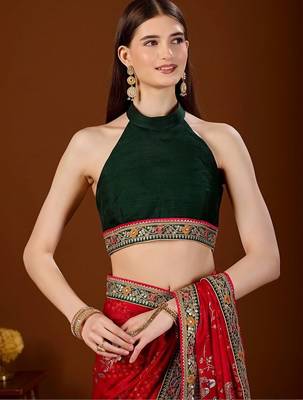 Red floral embroidered organza saree 5
