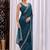 Teal floral embroidered  chiffon saree
