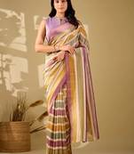Multicolor striped beads and stones tissue saree