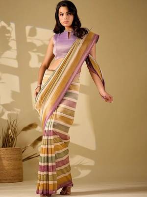 Multicolor striped beads and stones tissue saree 2