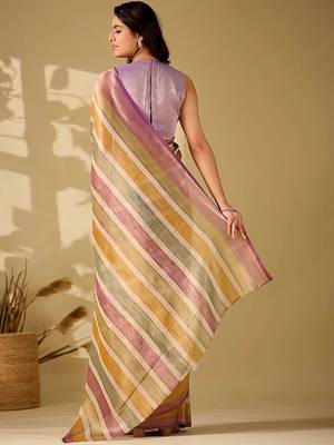 Multicolor striped beads and stones tissue saree 5