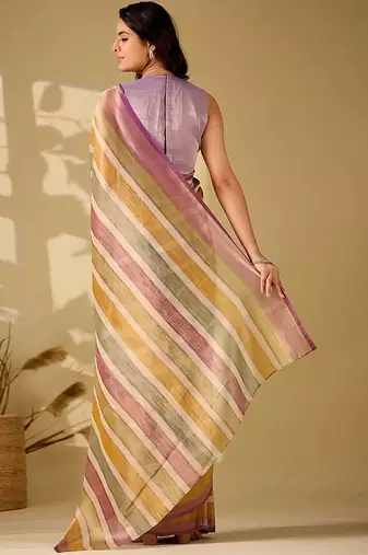 Multicolor striped beads and stones tissue saree