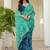 Green batik beads and stones jute cotton saree