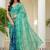 Green batik beads and stones jute cotton saree