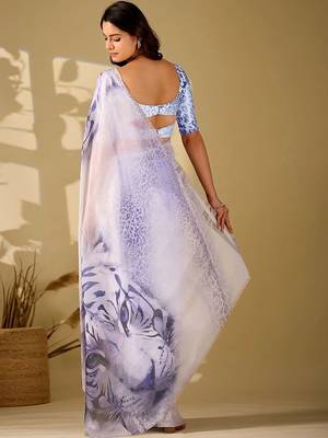 Off white beads and stones organza women  saree 5