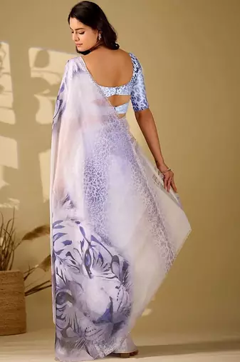 Off white beads and stones organza women  saree