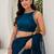 Teal embroidered silk blend saree