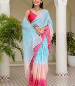 Multicolor bandhani beads and stones jute cotton saree
