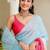 Multicolor bandhani beads and stones jute cotton saree