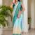 Blue batik beads and stones jute cotton saree
