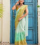 Multicolor ombre beads and stones jute cotton saree