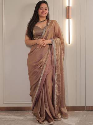 Gold sequinned satin saree 1