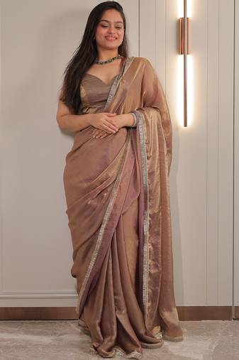 Gold sequinned satin saree
