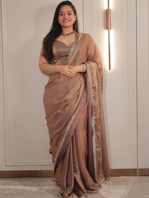 Gold sequinned satin saree 2