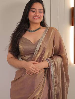 Gold sequinned satin saree 3