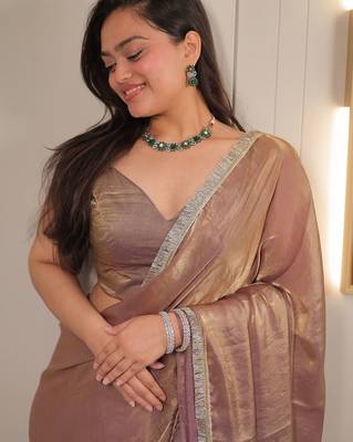 Gold sequinned satin saree 4