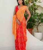 Red bandhani beads and stones jute cotton saree