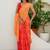 Red bandhani beads and stones jute cotton saree