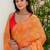 Red bandhani beads and stones jute cotton saree