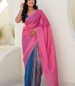 Multicolor bandhani beads and stones jute cotton saree