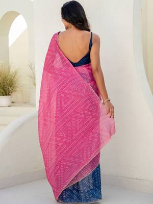 Multicolor bandhani beads and stones jute cotton saree 5