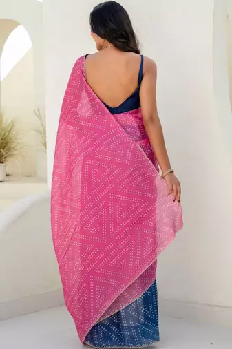 Multicolor bandhani beads and stones jute cotton saree