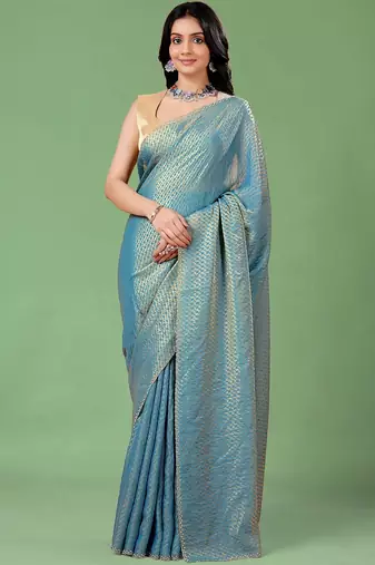 Blue women ethnic motifs woven design saree