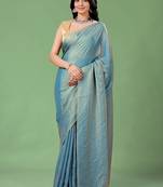 Blue women ethnic motifs woven design saree