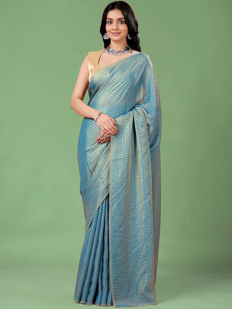 Blue women ethnic motifs woven design saree