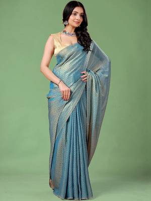 Blue women ethnic motifs woven design saree 2