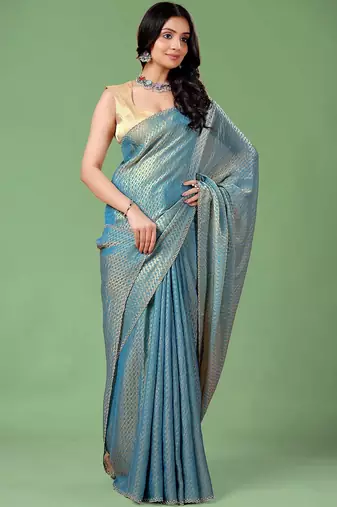 Blue women ethnic motifs woven design saree