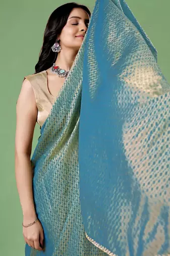 Blue women ethnic motifs woven design saree