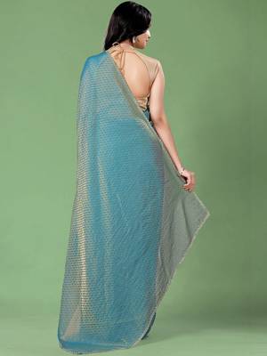 Blue women ethnic motifs woven design saree 5