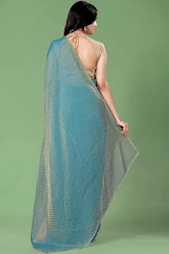 Blue women ethnic motifs woven design saree
