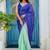 Blue bandhani beads and stones jute cotton saree