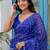 Blue bandhani beads and stones jute cotton saree