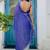 Blue bandhani beads and stones jute cotton saree