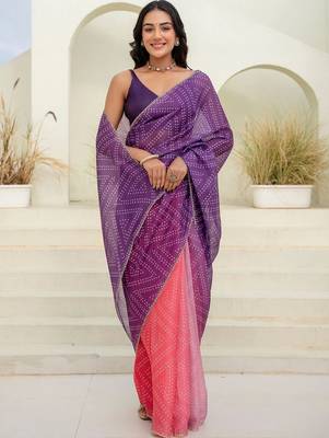Multicolor bandhani beads and stones jute cotton saree 3